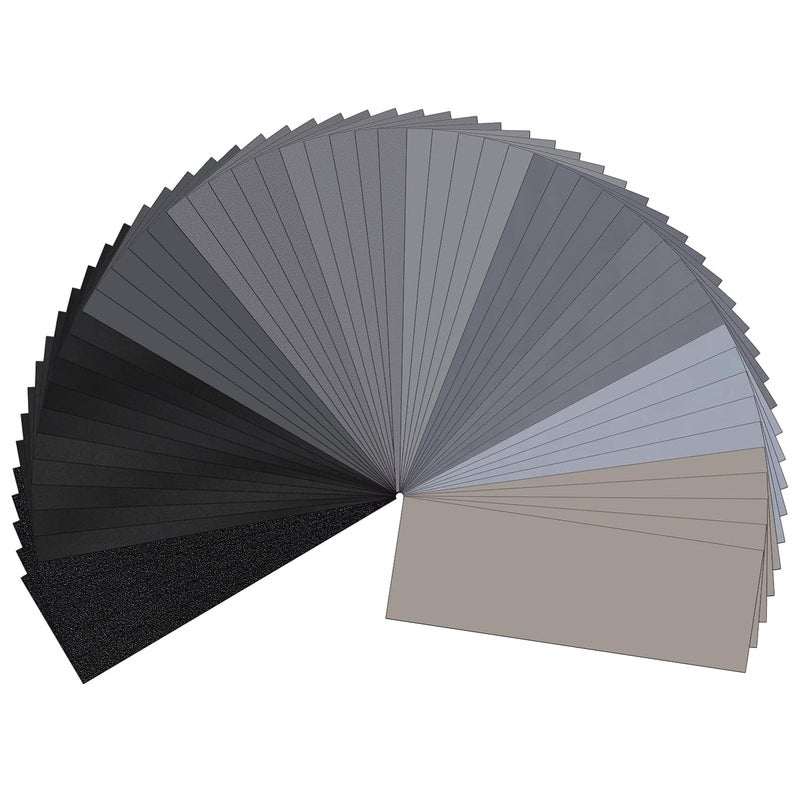 LCubro 55PCS Sandpaper, Wet Dry Sandpaper, High Grit 400 600 800 1000 1200 1500 2000 2500 3000 5000 7000 Grit Sandpaper Sheets (400-7000 Grit, 55 Sheets) - Image 1